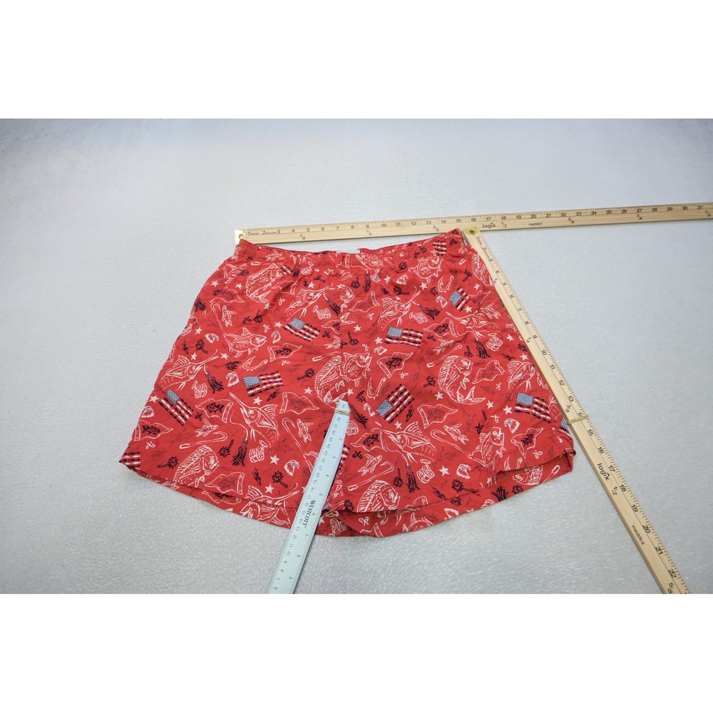 Columbia PFG Fishing Swim Trunks Shorts Mens Medium Red Patriotic Flag Marlin